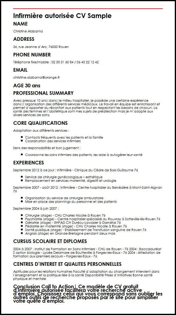 Modele de CV Infirmiere autorisee  MonCVparfait