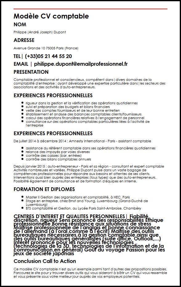 exemple cv comptable