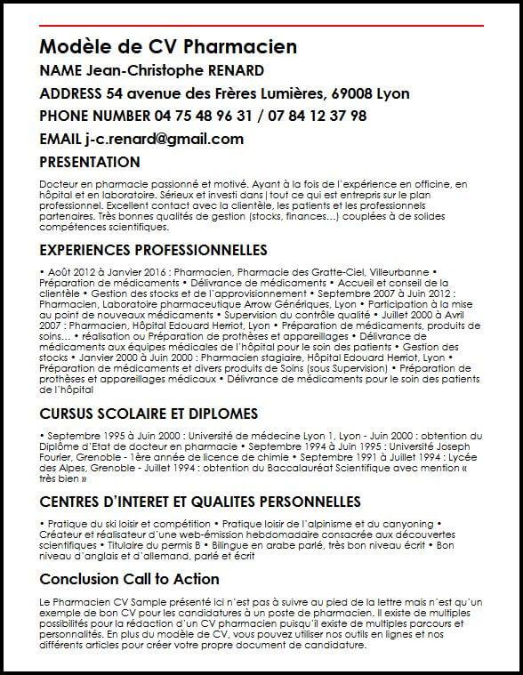 Exemple et modèle de CV de pharmacien