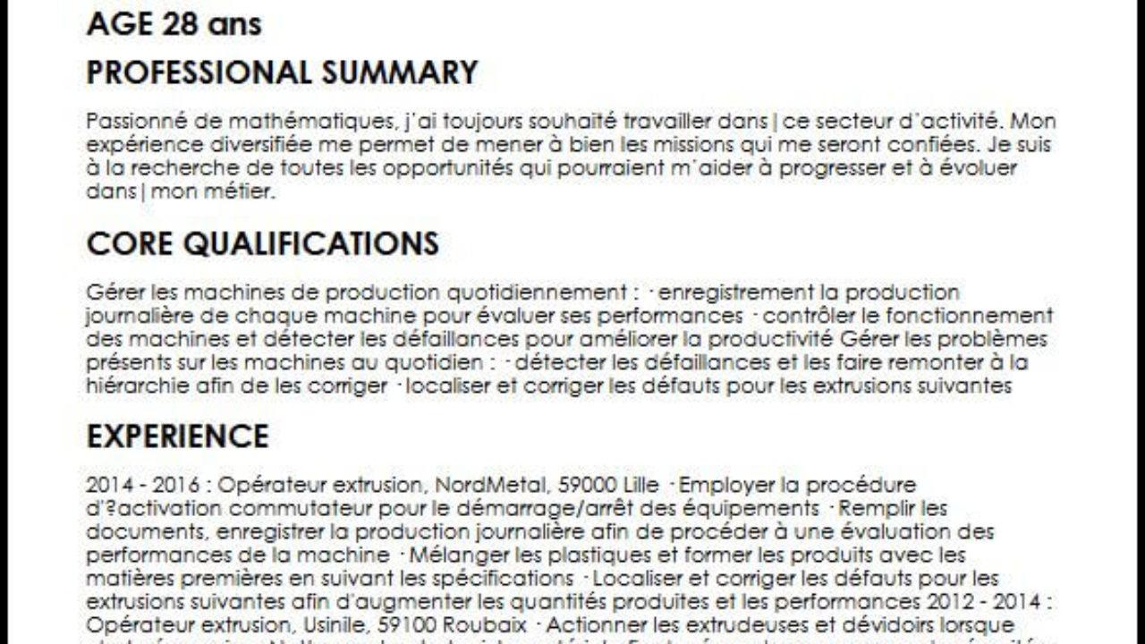 Un Exemple De Cv Reussi D Operateur Extrusion Moncvparfait