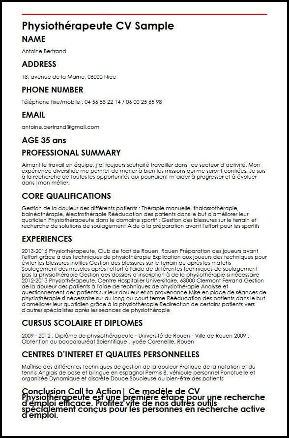Modele de CV Physiotherapeute MonCVparfait Modele de CV Physiotherapeute MonCVparfait