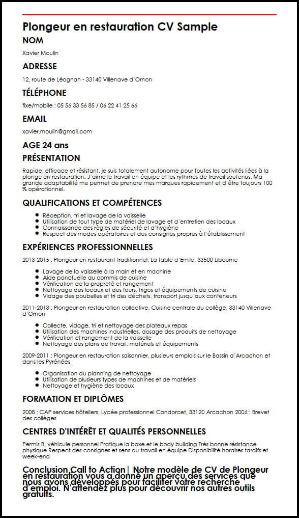 Competences Cv Manager Restauration