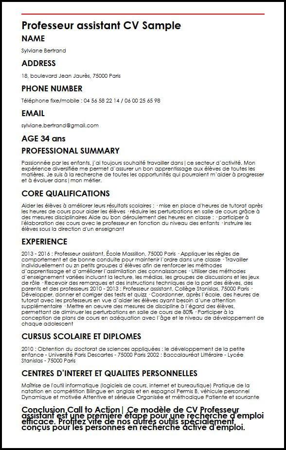 Curriculum Vitae En Francais Pour Enseignant