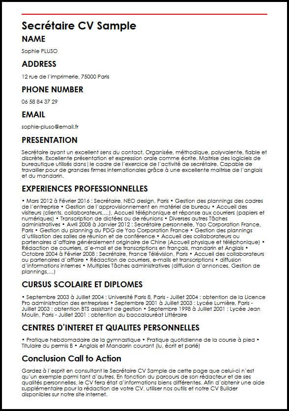 Modele De Cv Secretaire