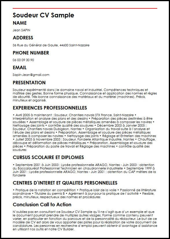 Modele de CV Soudeur  MonCVparfait