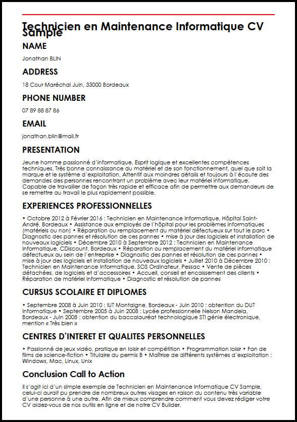 Exemple De Cv D Un Informaticien