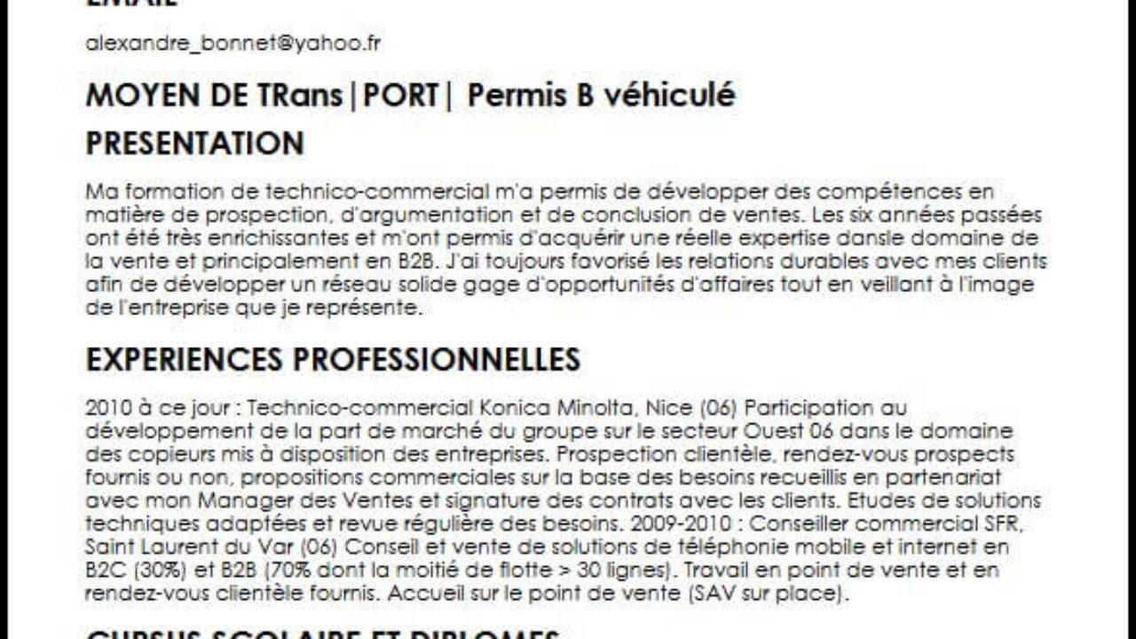 Lettre exemples: Cv Technico Commercial Exemple