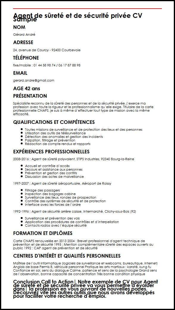 Modele de CV Agent de surete et de securite privee 