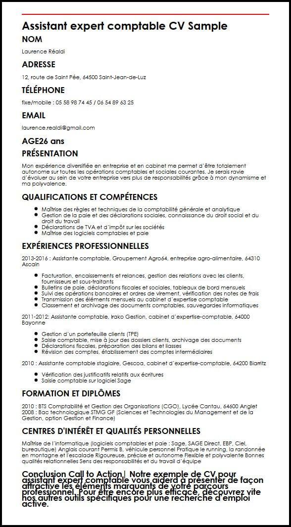 Modele de CV Assistant expert comptable  MonCVparfait