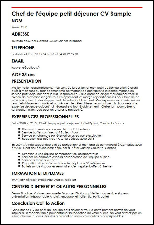 chef-de-l-equipe-petit-dejeuner-cv-sample