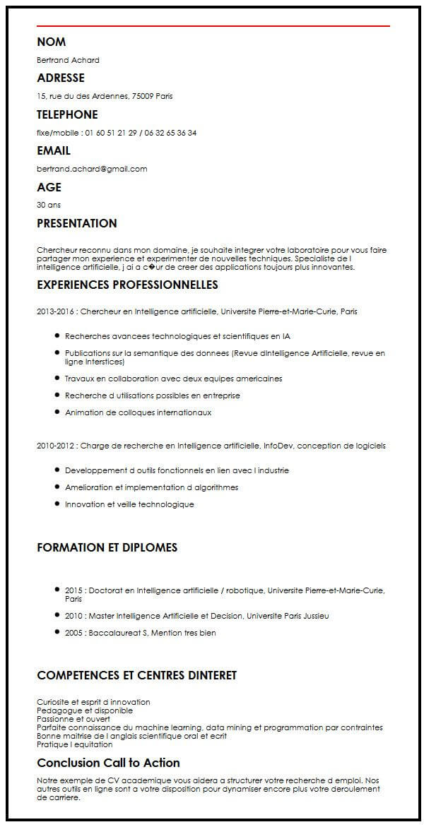 CV Academique Curriculum Vitae Builder