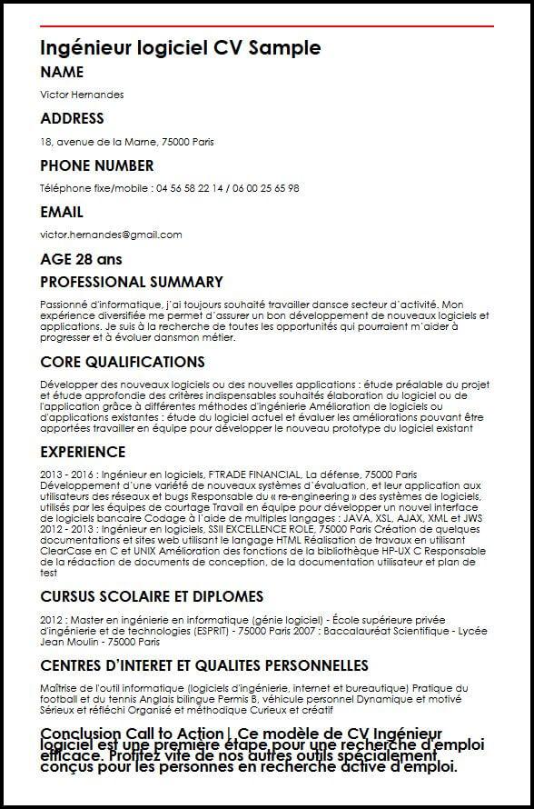 Modele de CV Ingenieur logiciel MonCVparfait