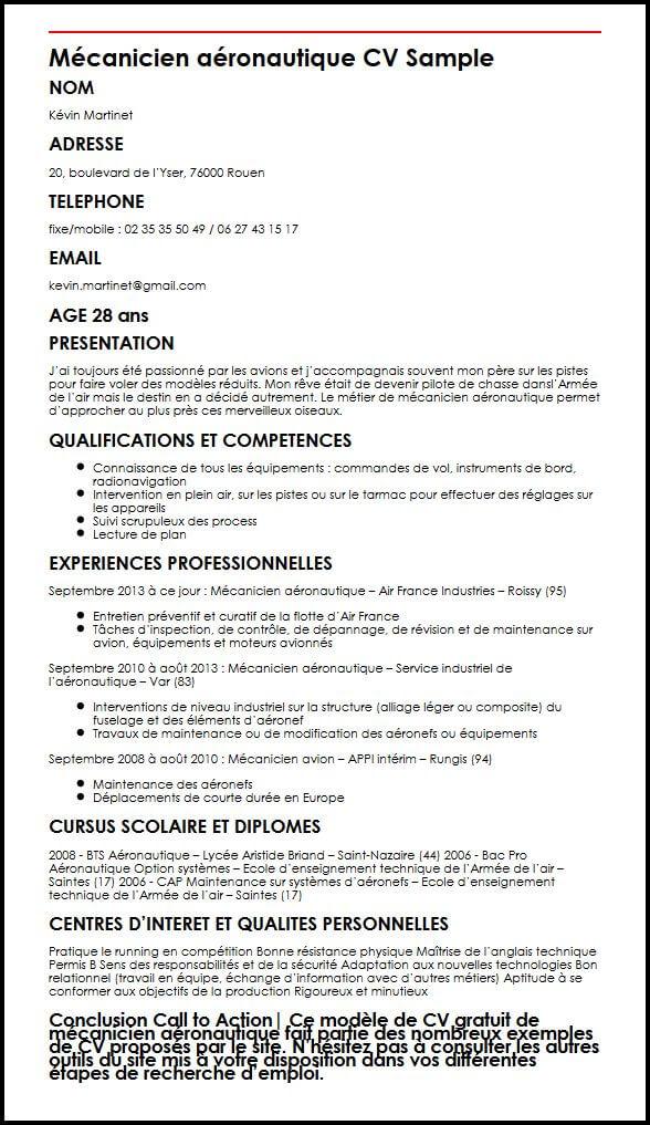 Modele de CV Mecanicien aeronautique  MonCVparfait