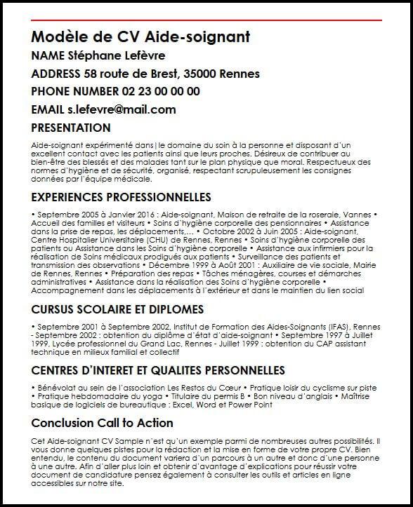 Exemple et modèle de CV d'aidesoignant