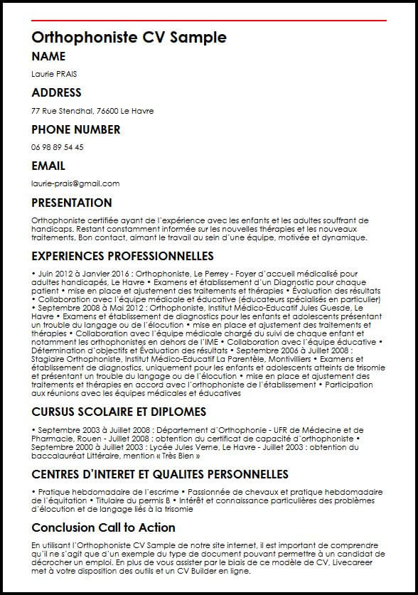 modele de cv orthophoniste moncvparfait
