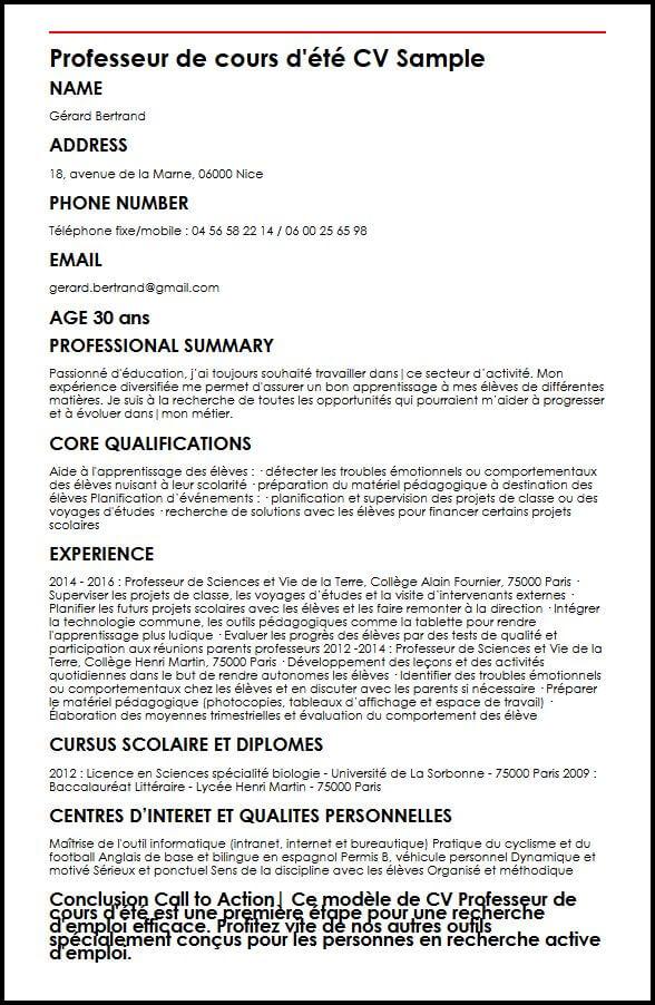 professeur-de-cours-d-ete-cv-sample