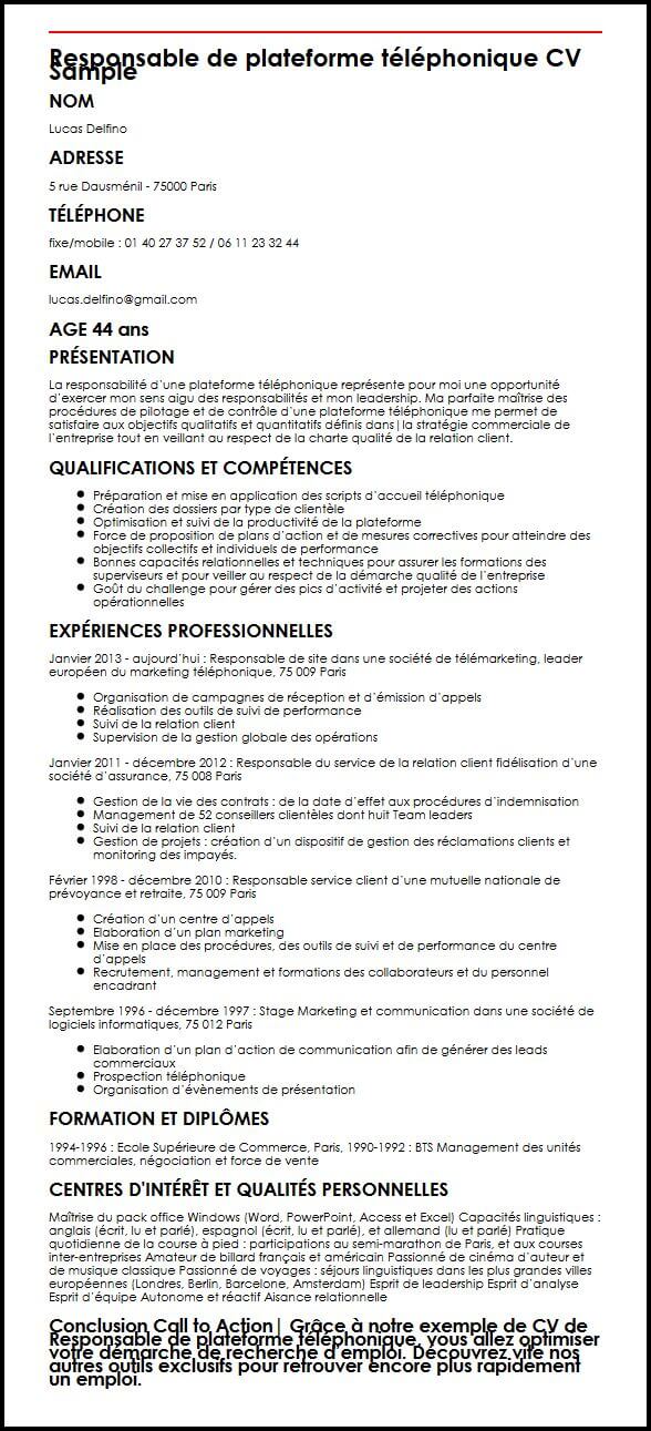 responsable-de-plateforme-telephonique-cv-sample