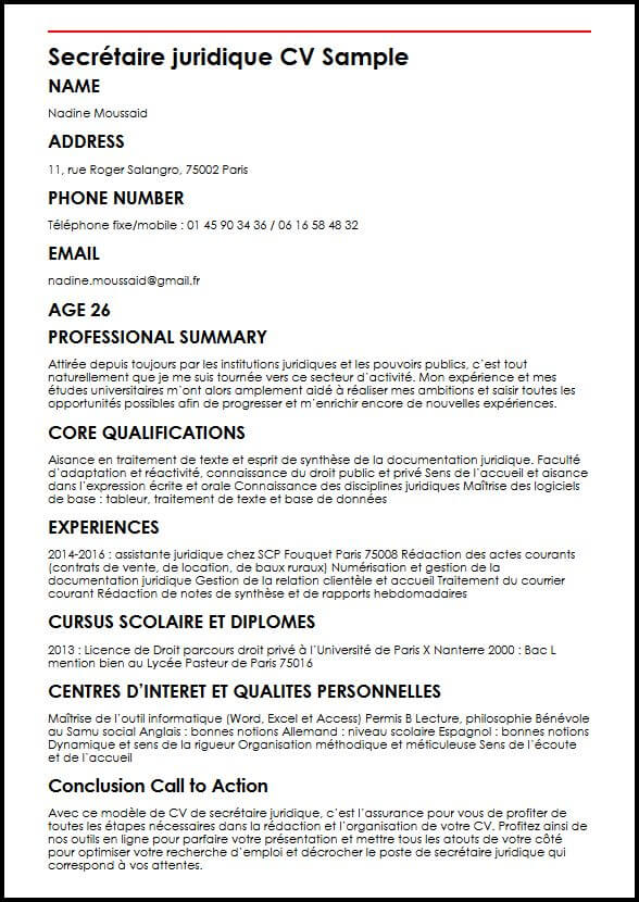 Modele de CV Secretaire juridique MonCVparfait Modele de CV Secretaire juridique MonCVparfait