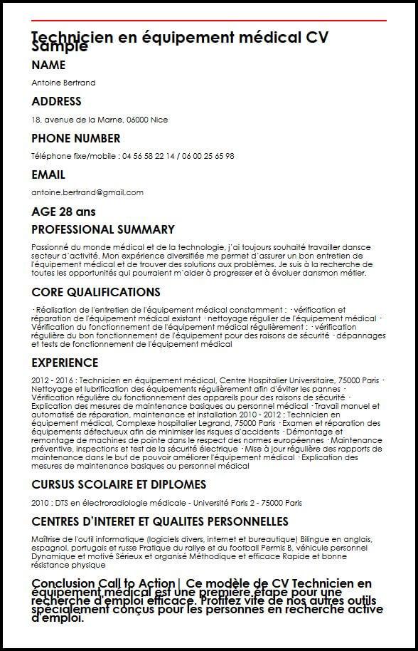 technicien-en-equipement-medical-cv-sample