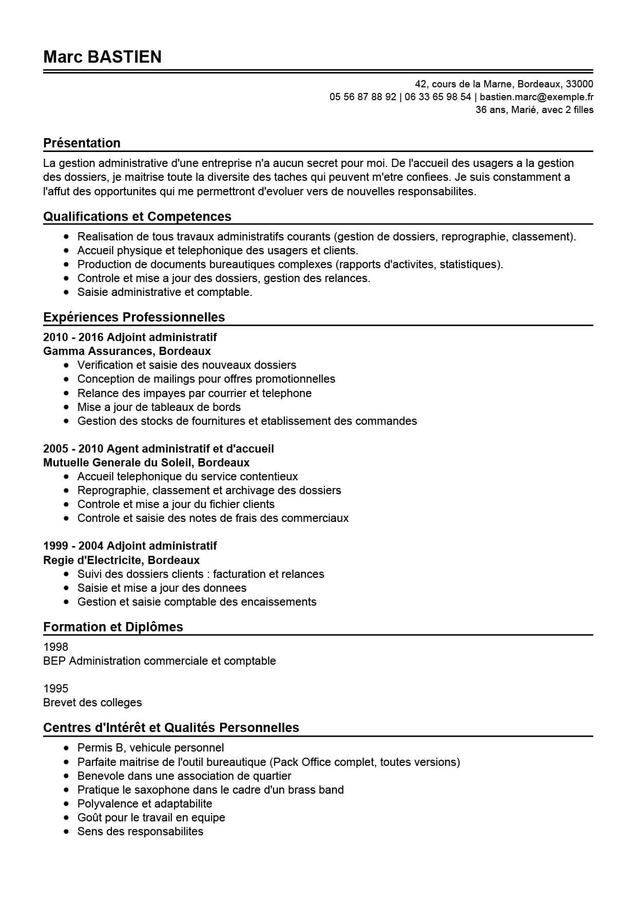 CV Agent Administratif - exemple et modele  Mon CV Parfait