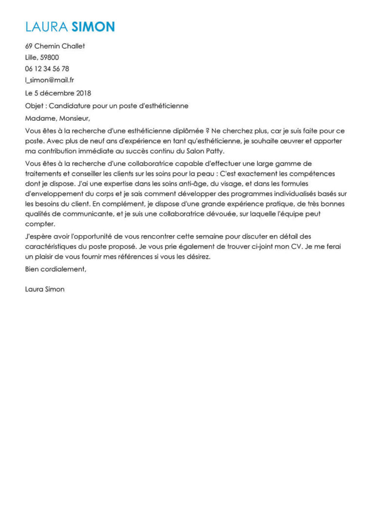Lettre De Motivation Pour Intégrer Une école D Esthétique Exemple de