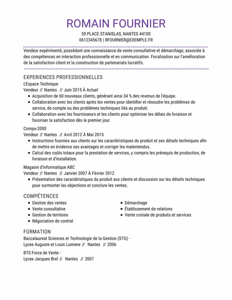 Guide complet du CV vendeur avec un exemple et des modèles