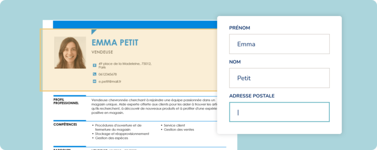 zoom sur la section “coordonnées” d’un curriculum