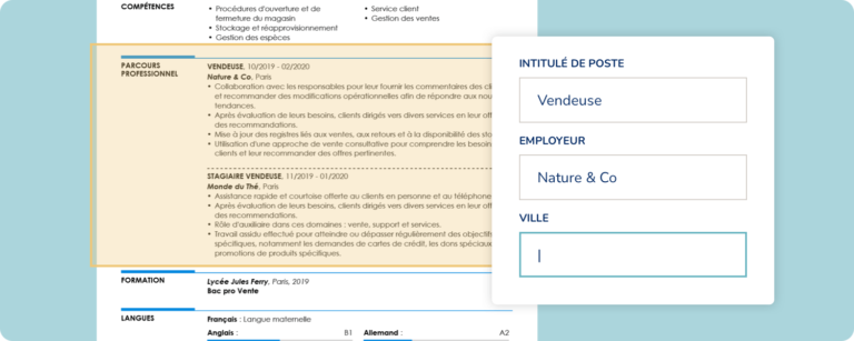 zoom sur la section “expérience” d’un curriculum