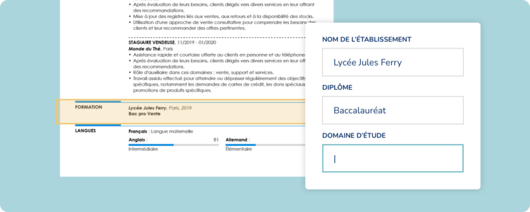 zoom sur la section “formation” d’un curriculum