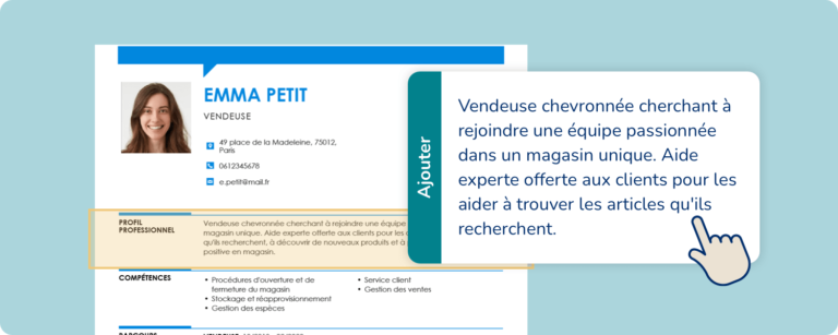zoom sur la section “profil professionnel” d’un curriculum vitae