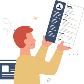 dessin d’un homme examinant en souriant le CV qu’il tient dans ses mains