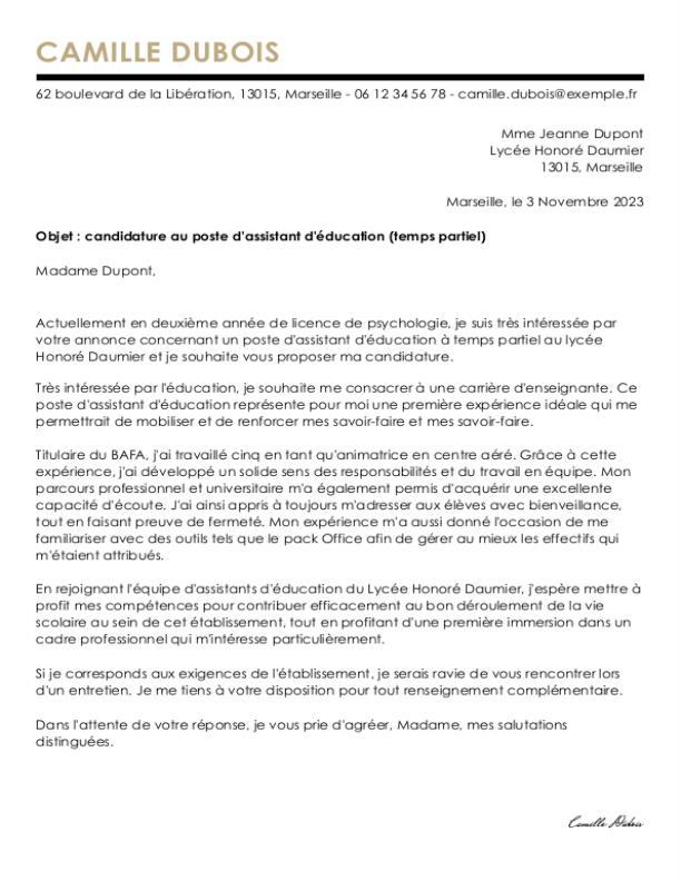 Exemples de lettre de motivation assistant d’éducation monCVParfait