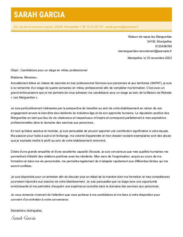 Lettre de motivation stage seconde exemples monCVParfait