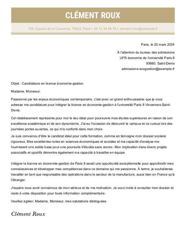 Lettre de motivation licence économie gestion modèles et guide — free download