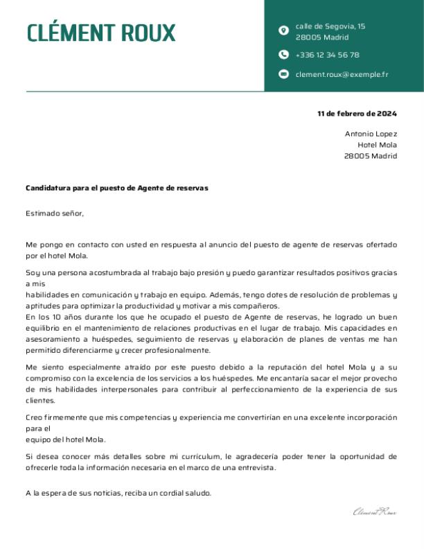 Exemple de lettre de motivation en espagnol à télécharger