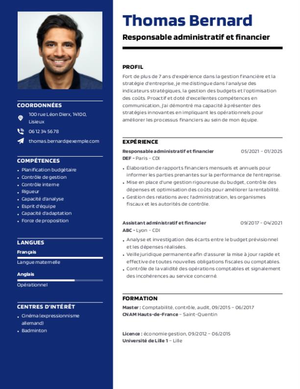 Exemples De CV Responsable Administratif Et Financier 2026 Exemples De CV Responsable Administratif Et Financier 2026